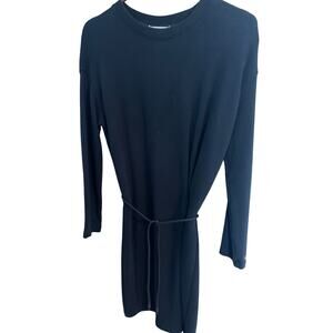 Vince Black Sweatshirt Dress XS Tie Waist Long Sleeve Crewneck Minimalist Luxe